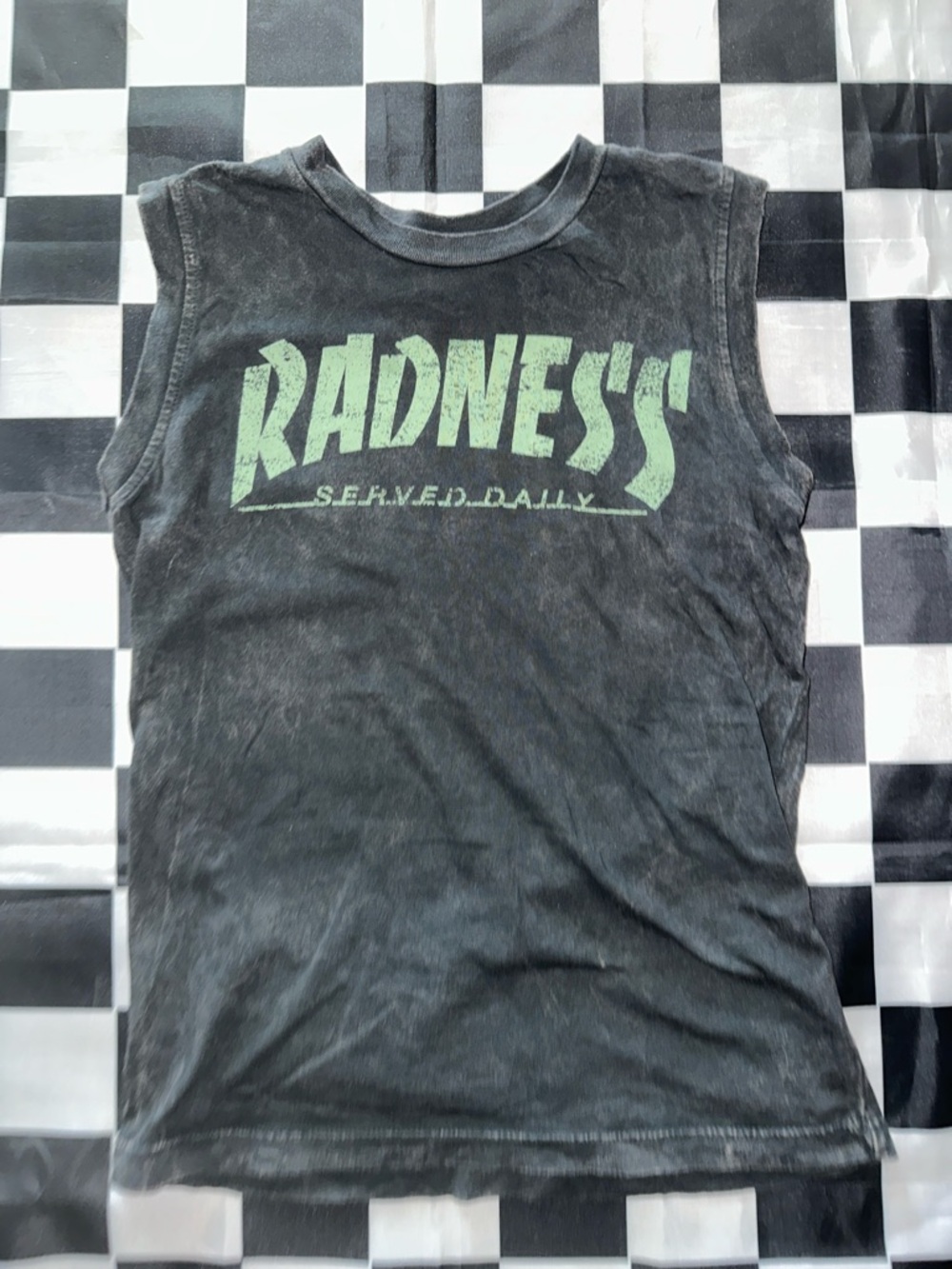 Tiny Whales Boys 'Radness' Graphic Tank Top - Black with Green Print 7